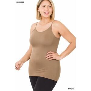 1X/2X Mocha Seamless Camisole with Adjustable Straps Plus Size Neutral
